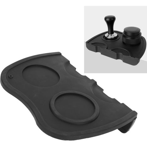 Kaffeetampermatte, Kaffeetamper, Ecktamper, Tamperständer, schwarz, kaffeefarben, Doppelkopf (1/5)