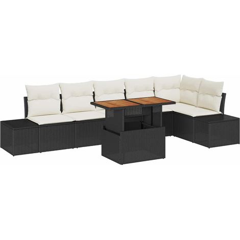 Garden Sofa Set with Storage 7 pcs Black Poly rattan vidaXL