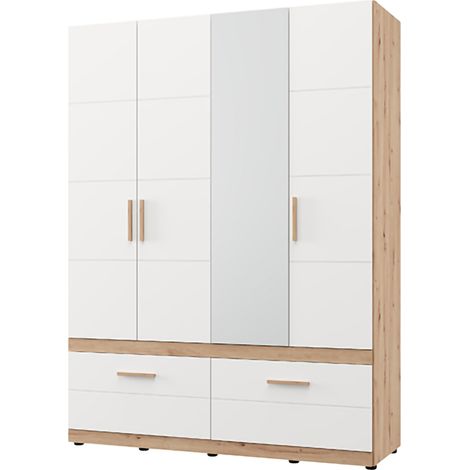 Armario Grande Sayul, Ropero para Dormitorio, 2 Cajones, 2 Estantes, Barra para Colgar, 155x208h cm Blanco Mate