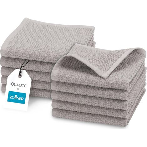 Set de 10 Serviettes de Toilette en 30x30 cm - Serviettes durables en Gris - avec accroche Pratique - Motif gaufré Intemporel - Lavable à 95°C - Coton - qualité hôtelière (1/5)