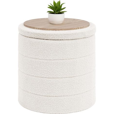 Tabouret de Rangement, Rond Pouf Pliable, Coffre de Rangement, pour Salon, Chambre, Dortoir, Charge jusqu'à 120 kg, Crème, 43x43x45 cm (1/5)
