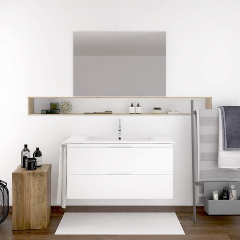 Meuble de salle de bain suspendu MIZAR avec miroir et lavabo - fond réduit - BLANC - 60X35CM (1/4)
