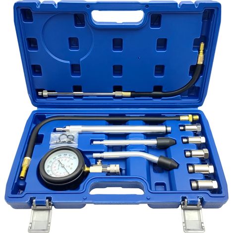 11PC Moteur Testeur de Compression, Coffret de Compressiomètre, 0-300 PSI / 0-20 Bar, Compatible avec toutes les voitures et motos, Cylindre Fuite Testeur, Compression Fuite Détecteur Kit
