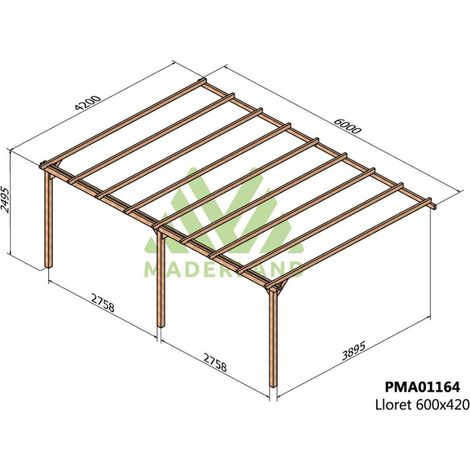 Pérgola de Madera Maciza Adosada Lloret (Maderland) - 600 x 420 cm