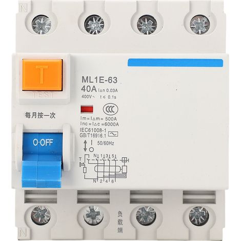 Disjoncteur différentiel 3P+N 40A 400V, interrupteur miniature étanche à la chaleur et ignifuge, protection contre les fuites, robuste et sûr, usage domestique et industriel (1/5)