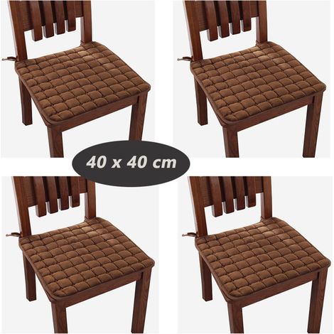 4 Coussins de Chaise de Jardin, 40x40 cm, Carrés et Antidérapants, Coussins de Siège pour Salon Extérieur, Marron