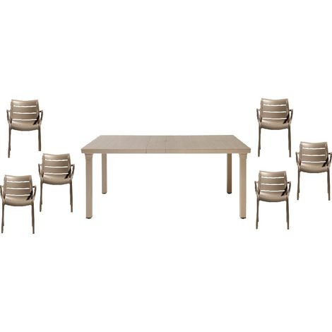 Tavolo S-c-a-b- PER3 Estensibile max 220cm Grande 6 Sedie Sunset Tortora Impilabili Arredo Design Moderno per Giardino piscina (1/5)