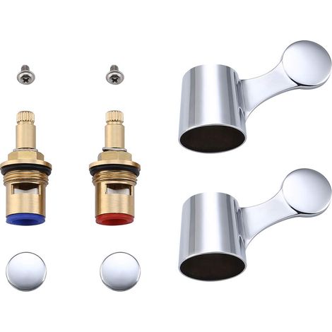 Tete A Disques Ceramique avec Levier Métallique, Cartouche de Rechange pour Robinet à Chaud et Froid, 1/2" Quart de Tour, Chrome, PCH200A3-CH (1/5)