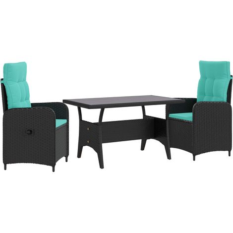 Outdoor Dining Set 3 pcs Black and Turquoise Poly Rattan vidaXL (1/5)