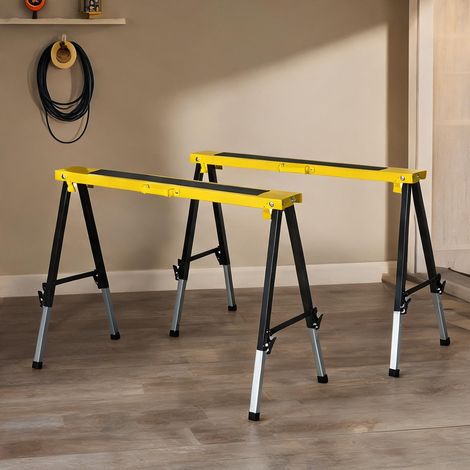 Chevalet de sciage pliable en acier jaune hauteur réglable lot (1/5)