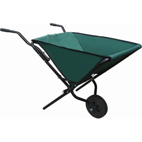 Brouette Pliable - Chariot Pliable - Cadre en Acier Robuste - 112 cm x 72 cm x 73 cm - Tissu Oxford 600 D - Diable - Suspendu - Vert/Noir (1/2)