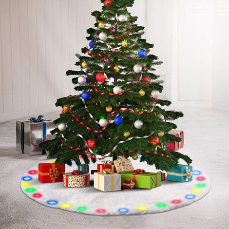 Jupe de Sapin de Noël 90CM Blanc Peluche Jupe Arbre de Noël avec LED Couvre-Pied de Sapin Jupe Sapin de Noël pour Décoration de Noël Tapis de Sapin pour Chambre Salon Htel GROOFOO (1/2)