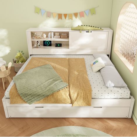Bett Doppelbett Stauraum 140x190 Holz Weiß HAVRYA (1/5)