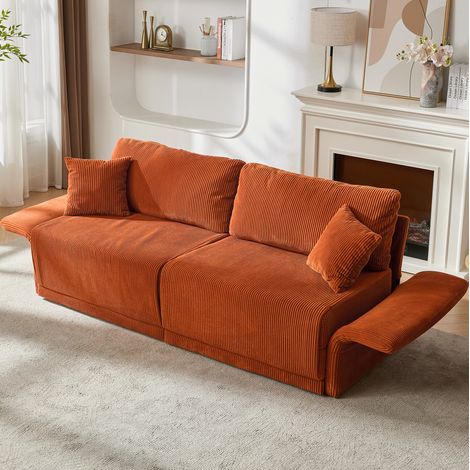 2-Sitzer Schlafsofa aus orangefarbenem Cordstoff HAVRYA (1/5)