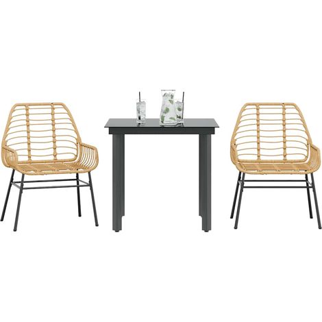 3-teiliges Garten-Esszimmer-Set Braunes Polyrattanglas vidaXL491195 (1/5)