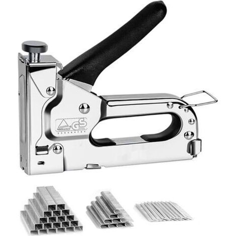 Pistola de clavos 3 en 1 de alta resistencia (con 200 clavos tipo U + 200 clavos tipo puerta + 200 clavos tipo T) Pistola de clavos manual para tapicería, materiales de sujeción, decoración, (1/5)
