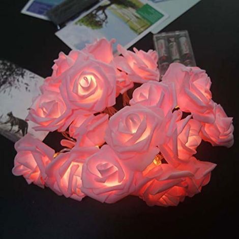 Guirlande Lumineuse LED - Fleurs Roses - Diamètre 7 cm - Étanche - Alimentation Piles - Intérieur - 3 m - 20 LED (1/4)