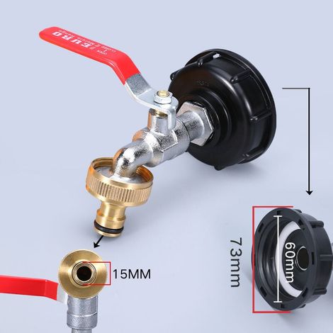 Robinetterie Raccord Cuivre Chromé 15 mm - Filetage S60x6 - Robinet à Levier avec Valve de Drain - Pour Cuve IBC et Collecte d'Eau Pluie (1/3)