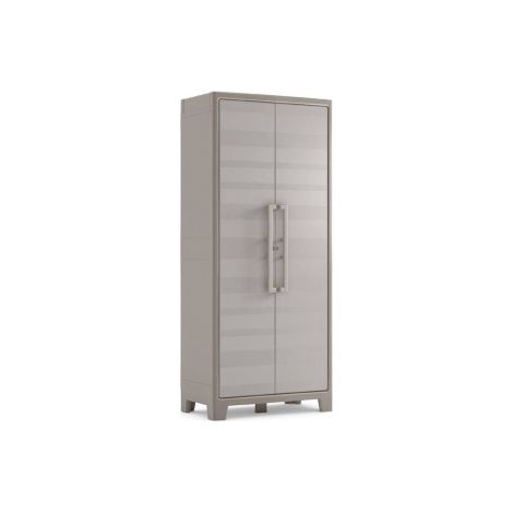 Keter – Armoire de jardin imperméable 2 portes – 8 étagères réglables – Plastique gris finition bois – Capacité 15 kg par étagère