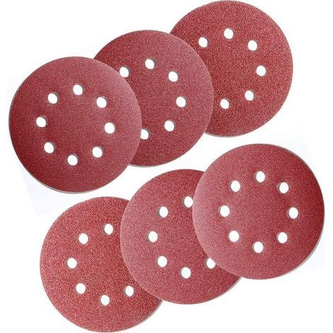 Disque de Ponçage Papier Abrasif,60 Pièces,Disques Abrasifs de 125mm avec 8 Trous,Grain P40/60/80/120/180/240,pour Ponceuses orbitale (10 disques par taille de grain) (1/5)