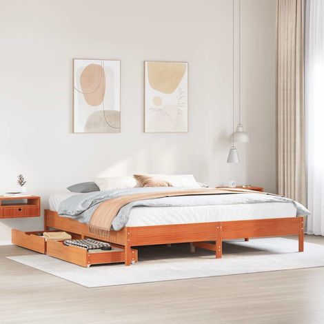 Letto senza Materasso Marrone Cera 180x200 cm in Legno di Pino vidaXL (1/5)