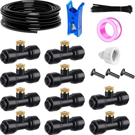 Outdoor Patio Misting System Garden Misting System Irrigation System 15m 6mm Misting Hose + 10pcs Black T Misting Nozzle Misting System (1/5)
