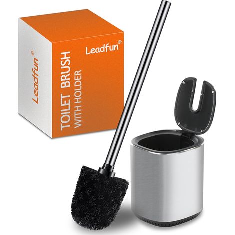 Brosse WC Brosse de Toilette, Balai Brosse Noire, Faite d'acier Inoxydable, Set de Brosses de Toilette Debout (Argent) (1/5)