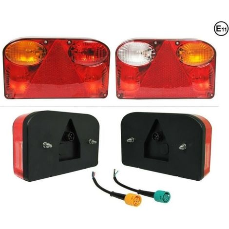 Paire Feux Arrieres Pour Camion Remorque Fourgon Caravane Connectiques Ronde (1/4)