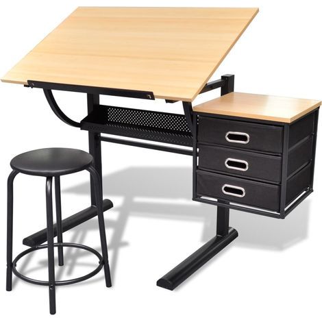 Table à dessin avec plateau inclinable, 3 tiroirs et tabouret (1/5)