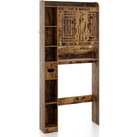 Étagère au-dessus des toilettes meuble de rangement autoportant 80 x 20 x 171 cm avec éclairage LED et sécurité anti-basculement en MDF brun rustique
