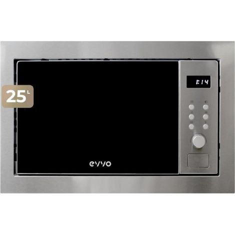 EVVO Microondas Integrable Mi35 Inox - 25 Litros, Horno Microondas Multifunción, Función Grill, 1000W, Display Digital, Bloqueo