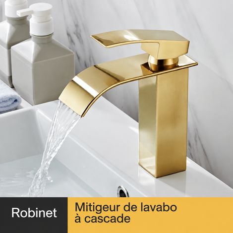 Mitigeur Lavabo Cascade Modèle Standard Doré pour Lavabo Sous Plan sans Tuyaux d'Arrivée d'Eau 25 × 21 × 7,5 cm 900 g – Livraison gratuite (1/3)