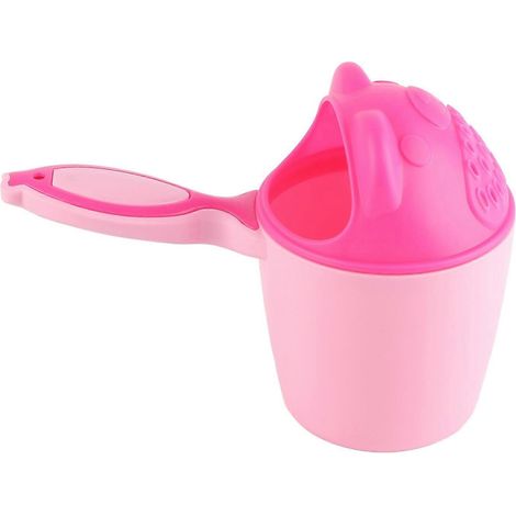 Gobelet de rinçage pour shampoing bébé avec protection des yeux, poignée amovible et confortable, rose, pour le lavage et le bain des cheveux des enfants. (1/4)