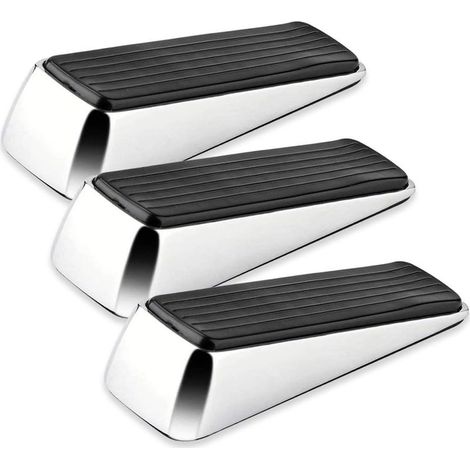 Lot de 3 cales de porte en chrome poli, butées de porte antidérapantes en caoutchouc solide avec surface résistante aux rayures pour toute porte intérieure (1/3)