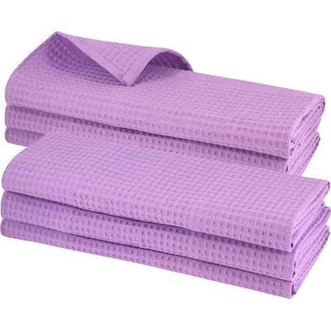 Lot de 6 torchons de cuisine, violet, 100 % coton, torchons de nettoyage avec crochet de suspension, 70 x 50 cm, gaufré, absorbants, robustes (1/5)
