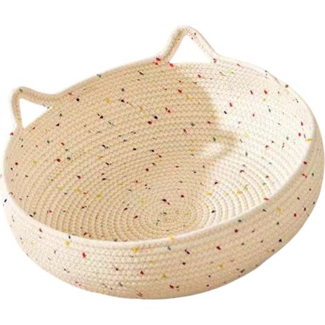 Woven cat bed, round kitten basket, breathable washable cotton rope bed, cat bed with non-slip bottom, cotton rope pet bed, kitten basket, cat basket (1/5)