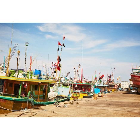 Papier peint panoramique bateaux pour bureau | Tapisserie panoramique pour salon | Papiers peints panoramique paysage coloré - 270 x 400 cm (4 pièces) (1/2)