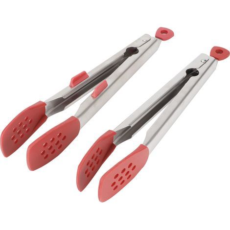 2 pièces Pince à Aliments Inox Clip à Steak Silicone Salade Barbecue Ustensile Cuisine Rouge (1/5)