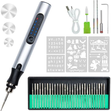 Mini Dremel Rotatif Électrique 4.2V Rechargeable, Stylo de Gravure et Polissage Multifonction pour Bijoux Métal Verre, Kit DIY avec 3681+42 Accessoires