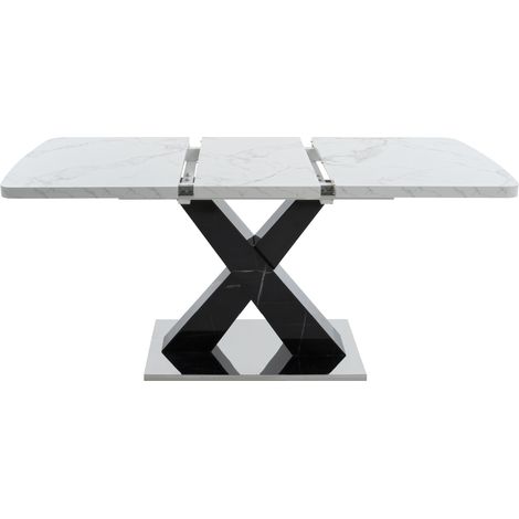 Mesa de comedor rectangular extensible 120-160 cm blanco mármol impreso negro MDF y acero (1/5)