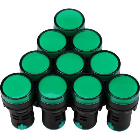 10 Pièces LED 24V AC/DC, Voyant de Signal Lumineux Fileté 22mm (Vert) (1/5)