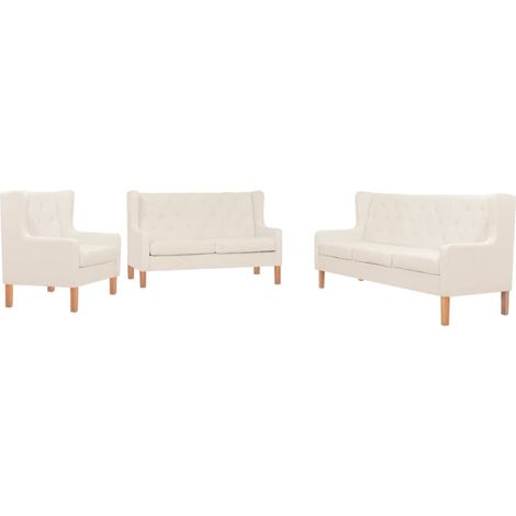 Vidaxl – Canapé droit 3 places en tissu polyester blanc crème – Cadre en bois massif – Dimensions 180x68x90 cm – Confort optimal pour salon (1/5)