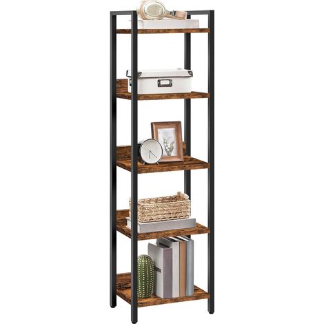 Bibliothèque à 5 Niveaux, Étagère sur Pieds pour Petit Espace Rangement pour salon, chambre, bureau, balcon, Marron Rustique et Noir (1/5)