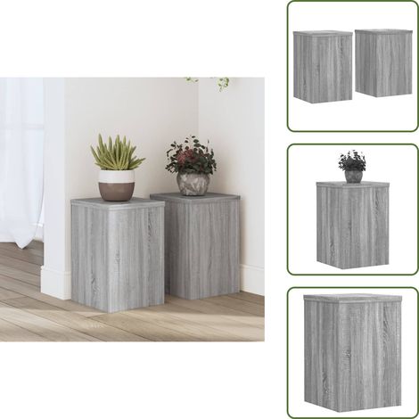 The Living Store Pflanzenständer 2 Stk. Grau Sonoma 20x20x30 cm Holzwerkstoff - Blumenständer - Pflanzenständer - Indoor Pflanzenhalter - Holzwerkstoffmöbel - Wohnzimmerdeko (1/5)