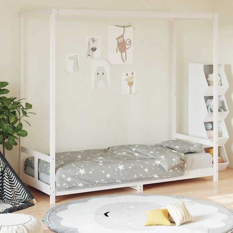Lit enfant à baldaquin en pin massif blanc avec lattes, 80 x 200 cm - PANGIVO (1/5)