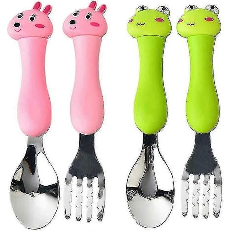 Ensemble de couverts. Fourchette et cuillère en acier inoxydable pour enfants (lot de 2). Motif animaux KZG (1/5)