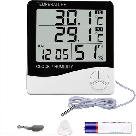 Digital thermometer-hygrometer, temperature and humidity meter for indoor and outdoor use, temperature and humidity measuring device for home and office – LCD screen, battery included – TH03