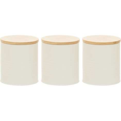 Interiors By Premier Durable Set Of Three Cream Cannisters, Stylish Design Kitchen Canisters, Secured Storage Canister Set