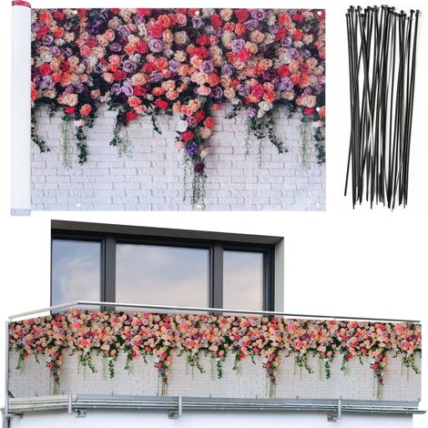Maximex Protezione frangivista per balcone, pratica frangivista con motivo a rose e alta resistenza ai raggi UV e agli agenti atmosferici, ad asciugatura rapida e antistrappo, 5 m (1/5)