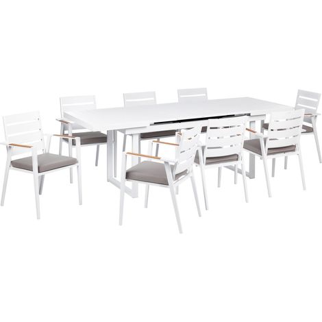 Salle à Manger de Jardin 8 Places en Aluminium Blanc avec Coussins Gris Valcanetto/Taviano (1/5)